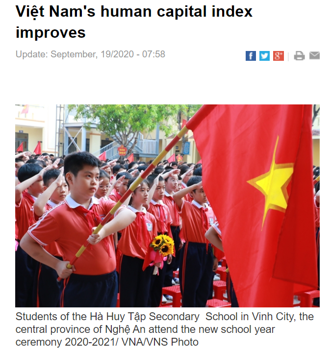  베트남 영자신문|세계은행 인적자본지수 Human Capital index HCI 2020 4위 한국 0.80 | 38위 베트남 0.69 그리고 꿀 표현 factor in 감안 하다