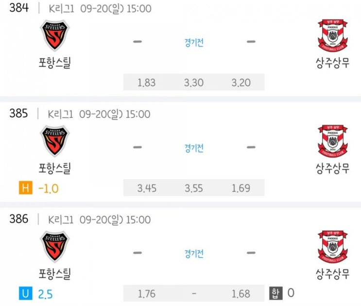 2020.09.20 K리그 프로축구 스플릿 결정전 포항스틸러스 상주상무 | 강원FC 수원삼성 | 성남FC 광주FC | 인천유나이티드 울산현대