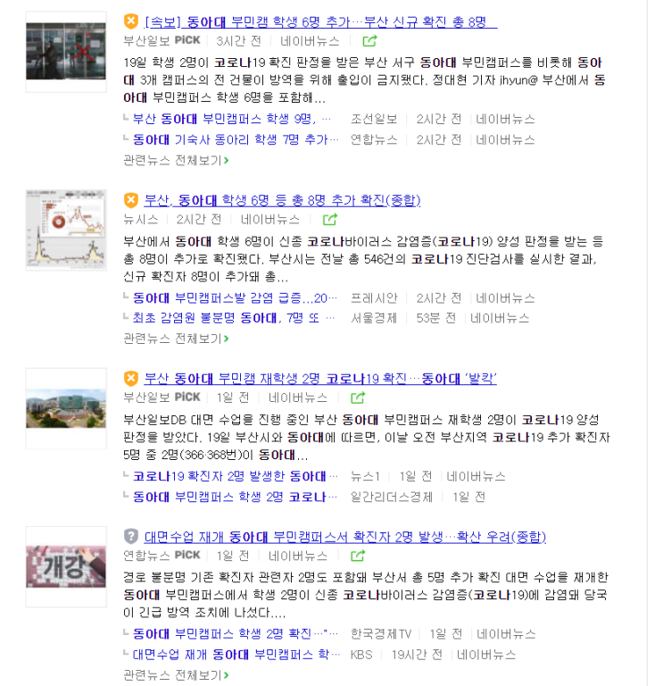  동아대 부민캠퍼스 코로나 확진 대면수업 전환 후 난리...