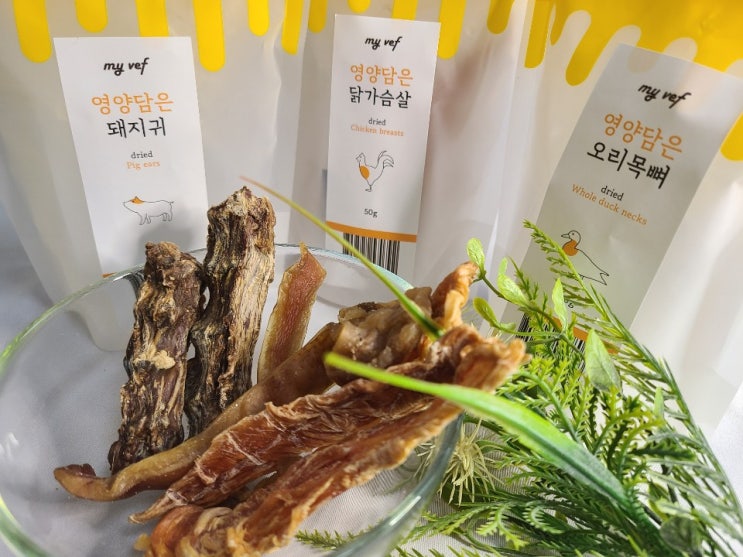 강아지 닭가슴살 수제간식 영양가득한 목뼈 돼지귀 마이베프 3종간식:D만두의 귀여운먹방 보러와요