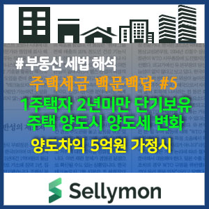  [백문백답 #5] 1주택자가 2년 미만 단기보유 주택 양도시 양도소득세 부담은? (양도차익 5억원 가정) ~셀리몬