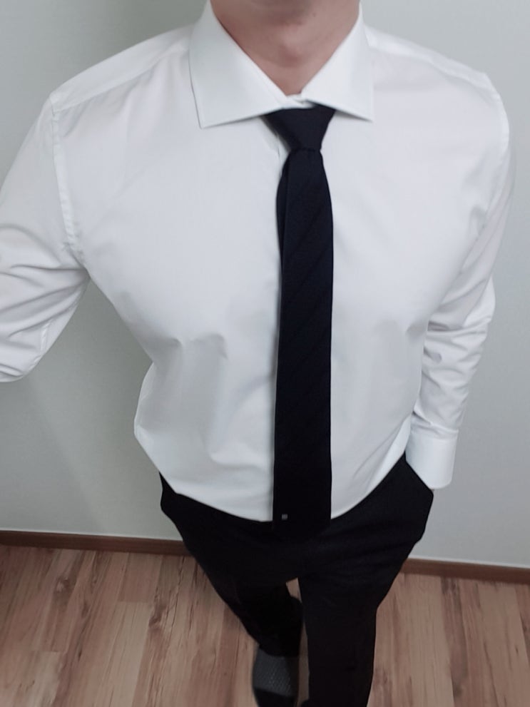  남성 스판 원단 화이트 셔츠