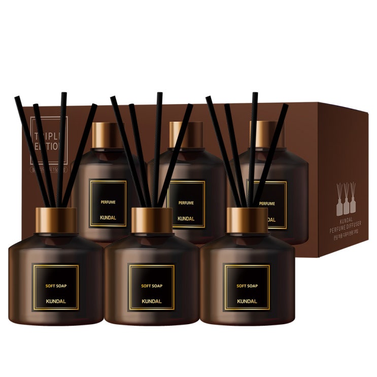쿤달 퍼퓸 디퓨저 200ml 3개 + 섬유스틱 15개 세트, 소프트솝향