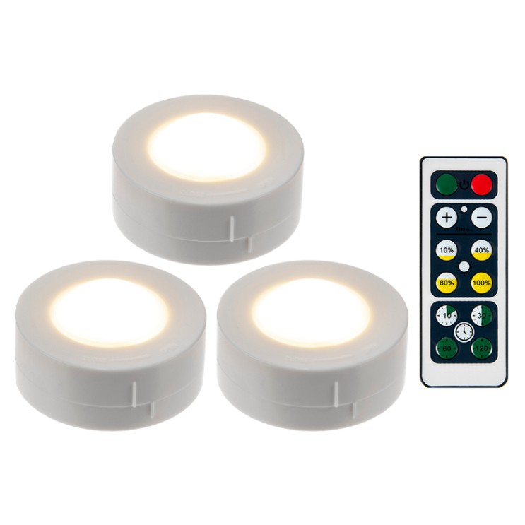 쿠팡 브랜드 - LED 퍽라이트 무드등 3p + 리모콘, 전구색