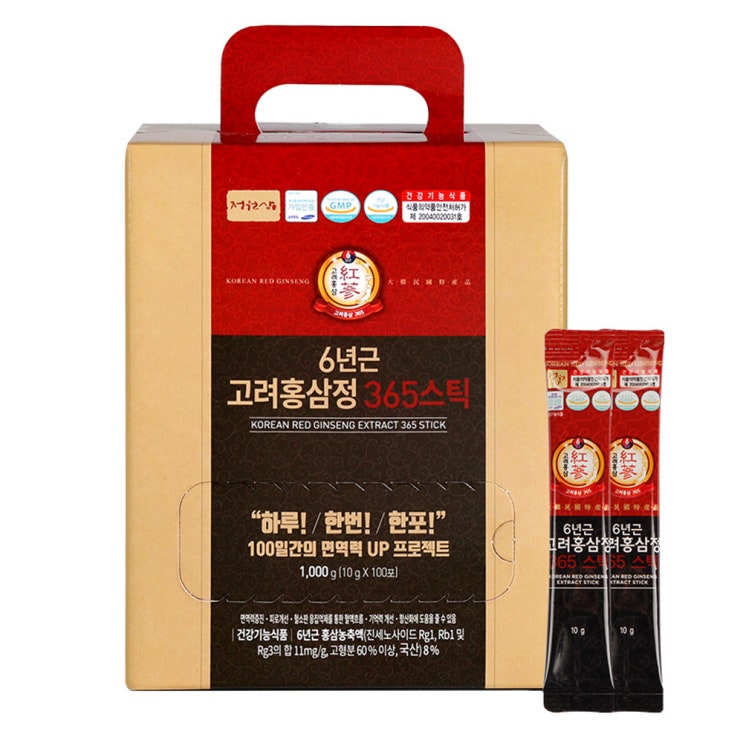  정원삼 6년근 고려홍삼정 365 스틱, 10g, 100포