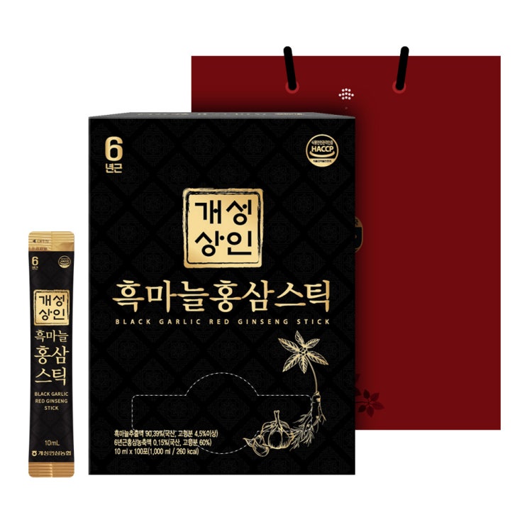  개성상인 흑마늘 홍삼스틱 + 쇼핑백, 10ml, 100개