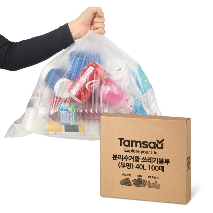 쿠팡 브랜드 - 탐사 분리수거함 쓰레기용 투명 비닐 봉투, 40L, 100매