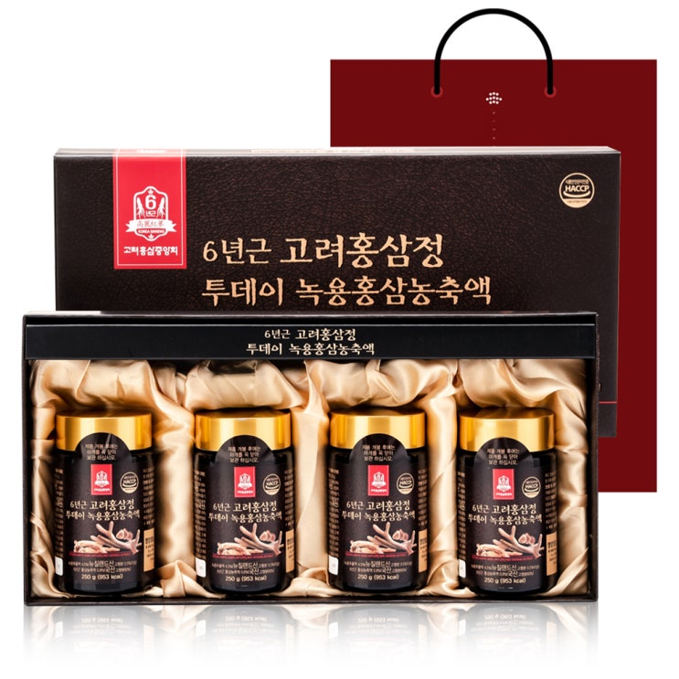  고려홍삼중앙회 6년근 고려홍삼정 투데이 녹용홍삼농축액, 250g, 4개