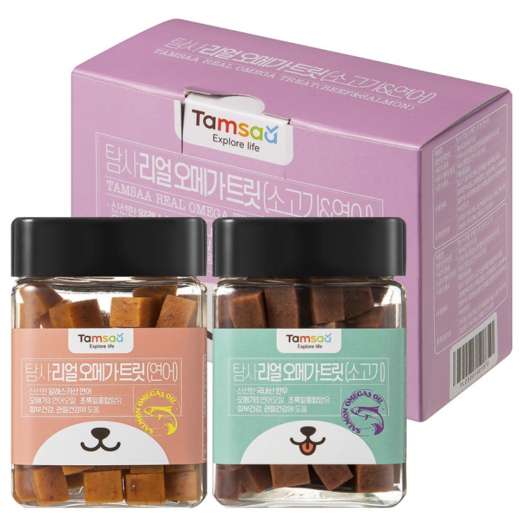  쿠팡 브랜드 - 탐사 리얼 오메가 트릿 강아지간식 180g x 2개입, 연어&비프, 1세트