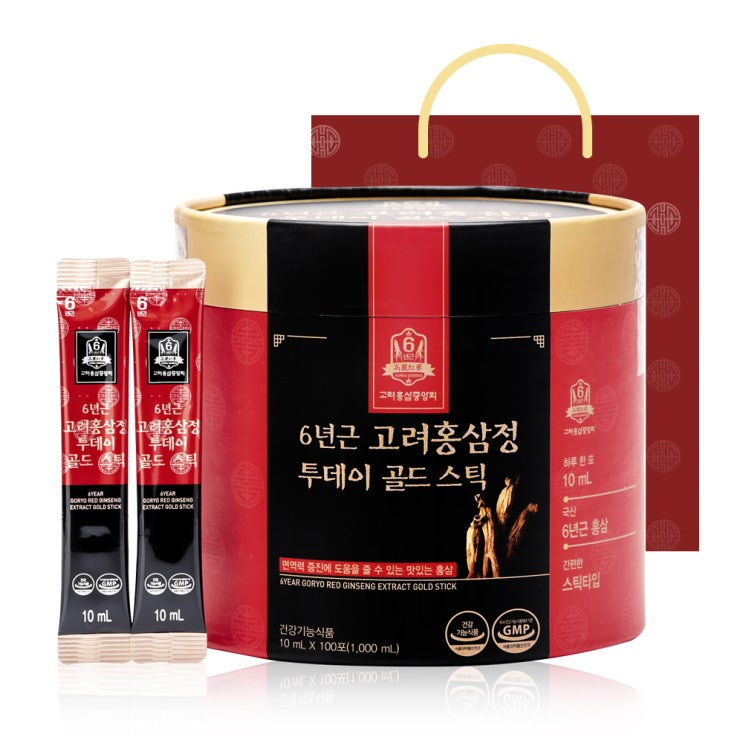  고려홍삼중앙회 6년근 고려홍삼정 투데이 골드 스틱, 10ml, 100포