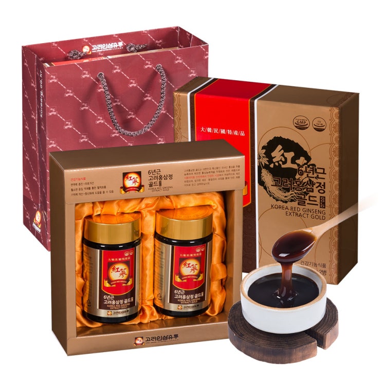  고려인삼유통 6년근 고려홍삼정 골드 2개입 + 쇼핑백, 250g, 2병