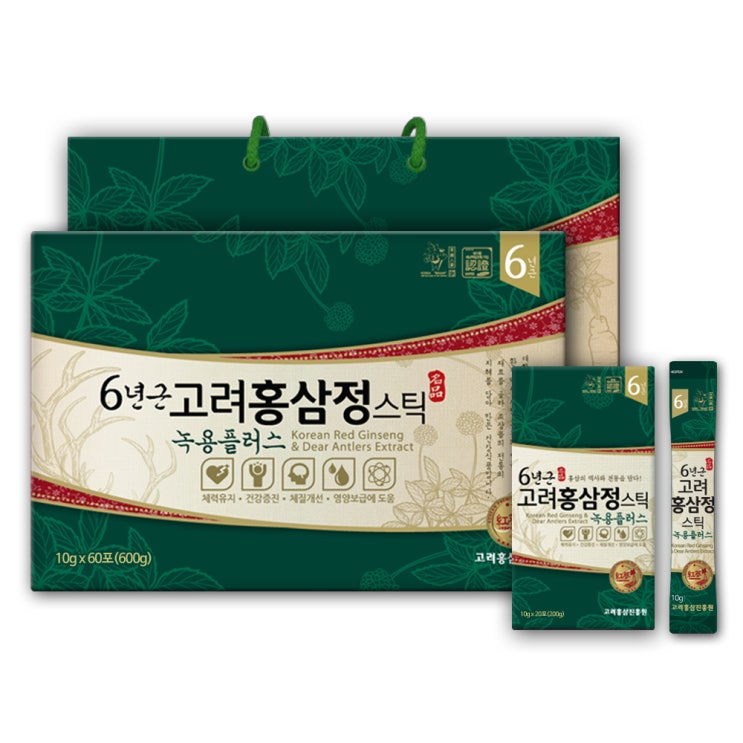 고려홍삼진흥원 6년근고려홍삼정 녹용플러스 스틱 + 쇼핑백, 10g, 60포