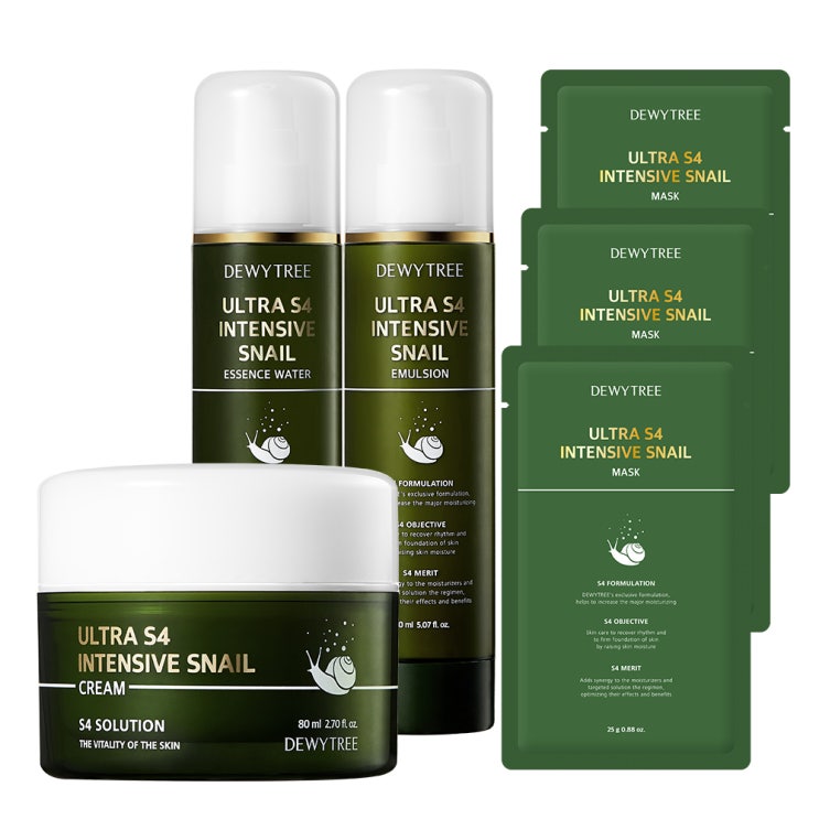  듀이트리 울트라 S4 인텐시브 스네일 크림 80ml + 워터 150ml + 에멀전 150ml + 팩 3p 세트, 1세트