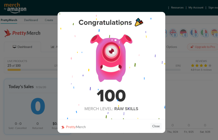  티어 업! Tier 100(머치 바이 아마존, Merch by Amazon)