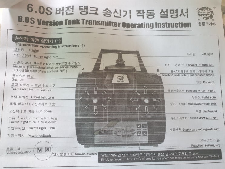 헝롱 탱크 송신기 작동 설명서 6.0S 버전