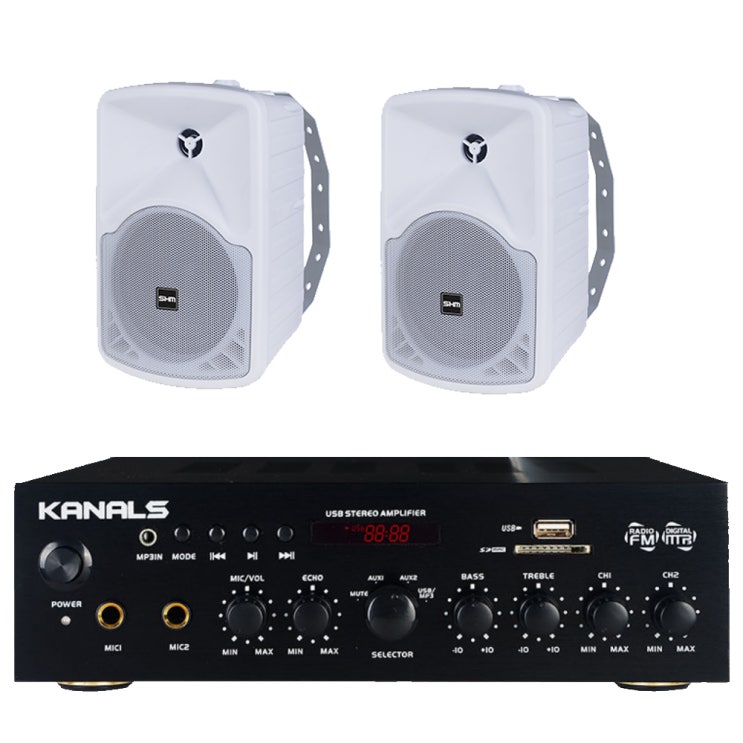  카날스 매장용 160W 블루투스 앰프 + 스피커 세트 + 벽걸이 브라켓 세트, 앰프(BKM-50), 스피커(SH-55, TS-55/화이트)