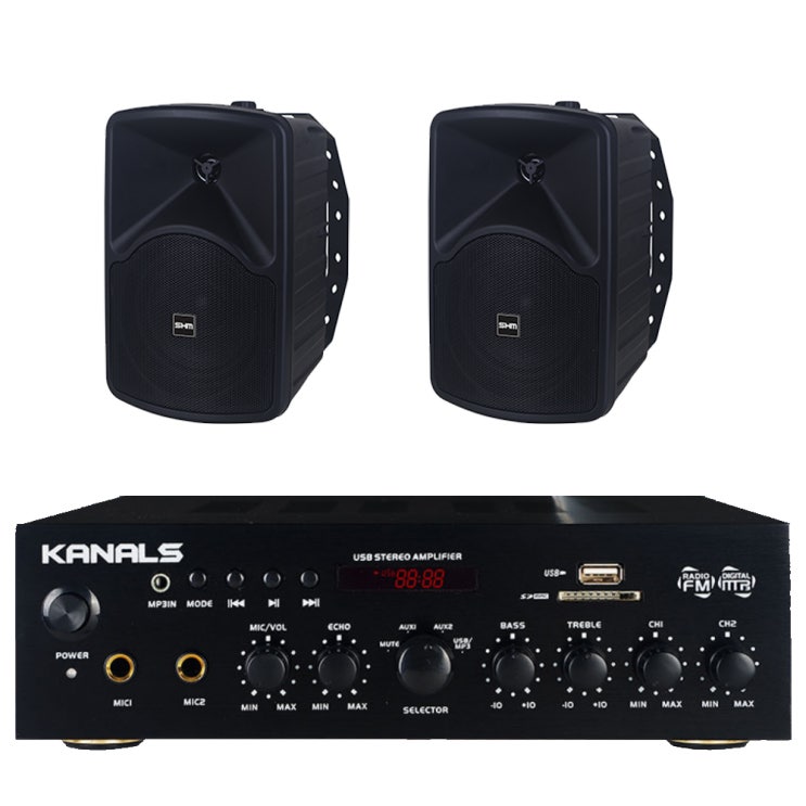  카날스 매장용 160W 블루투스 앰프 + 스피커 세트 + 벽걸이 브라켓 세트, 앰프(BKM-50), 스피커(SH-55, TS-55/블랙)
