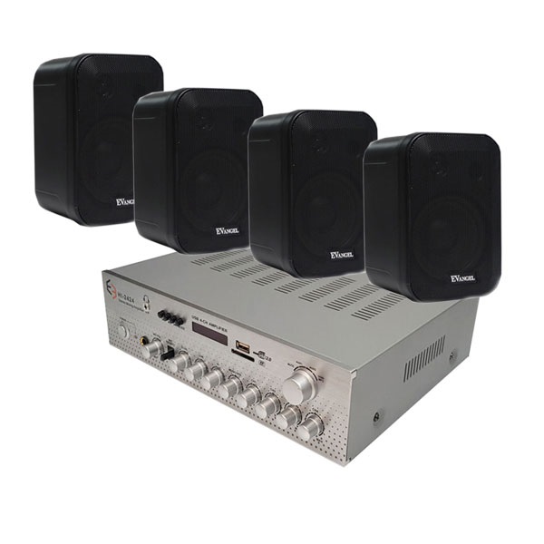  4채널 매장용 앰프 400W + EVANGEL 스피커 블랙 4p 세트, 앰프(HI-2424), 스피커(EV-502)