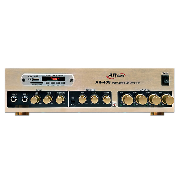  ARAUDIO 4채널 200W 매장용 USB 앰프 + AUX 연결선, AR-408