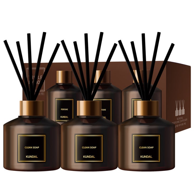  쿤달 퍼퓸 디퓨저 200ml 3개 + 섬유스틱 15개 세트, 클린솝향