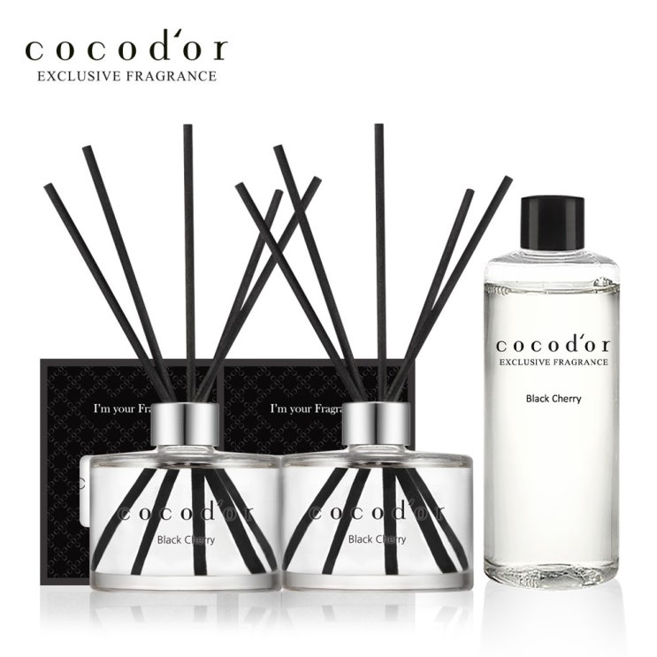  [코코도르] 소형디퓨저 200ml X 2개 + 리필액 스틱10P, 소형/블랙체리X2 + 200ml리필/그린티+스틱10P
