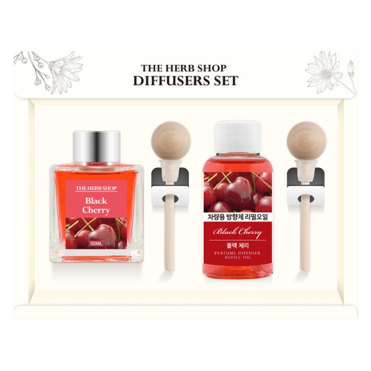  더허브샵 차량용 디퓨져 본품 50ml + 리필 50ml 선물세트, 블랙체리, 1세트