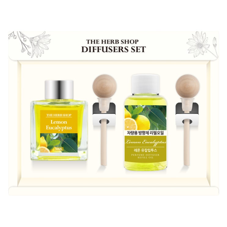  더허브샵 차량용 디퓨져 본품 50ml + 리필 50ml 선물세트, 레몬유칼립투스, 1세트