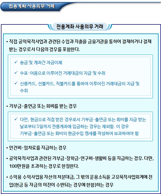 공익법인의 전용계좌 개설 및 사용 의무