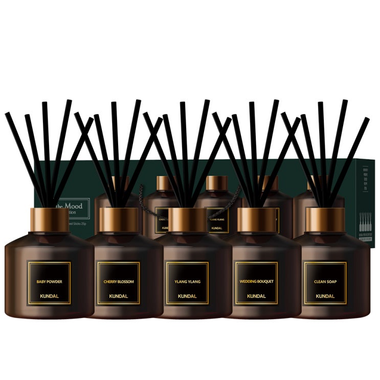  쿤달 퍼퓸 디퓨저 200ml 5종 컬렉션 세트, 인 더 무드(베이비파우더, 체리블라썸, 일랑일랑, 웨딩부케, 클린솝)