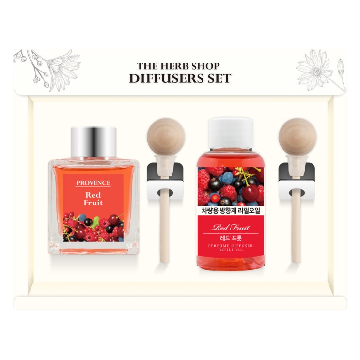  더허브샵 차량용 디퓨져 본품 50ml + 리필 50ml 선물세트, 레드프룻, 1세트