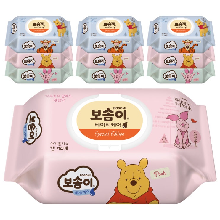   보솜이 베이비케어 푸 물티슈 캡형 랜덤 발송 74매입 10팩 
