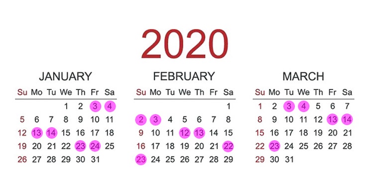  2020년 결혼 길일 날짜 택일 달력