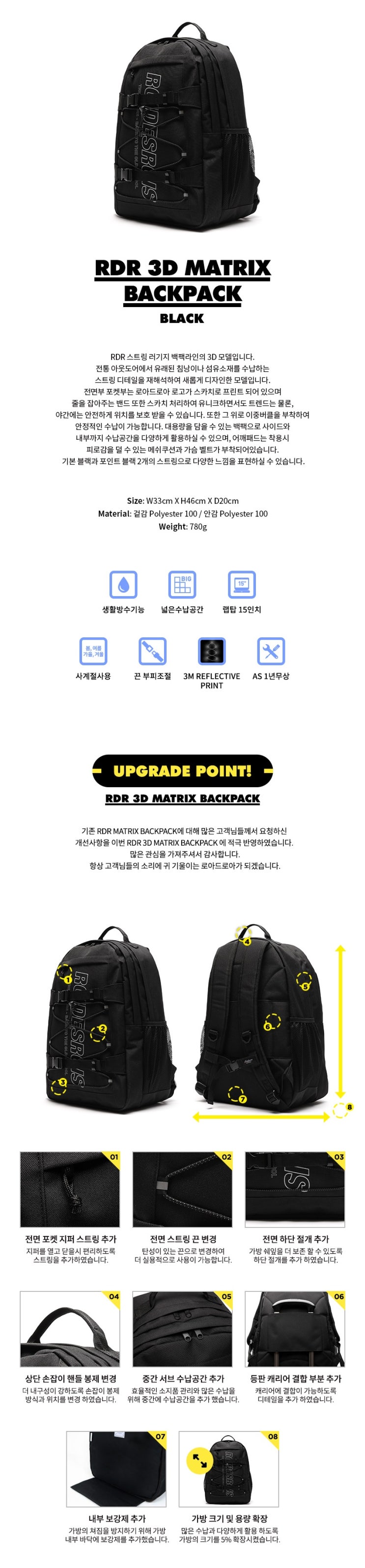  로아드로아 백팩 ROIDESROIS  RDR 3D MATRIX BACKPACK (BLACK)