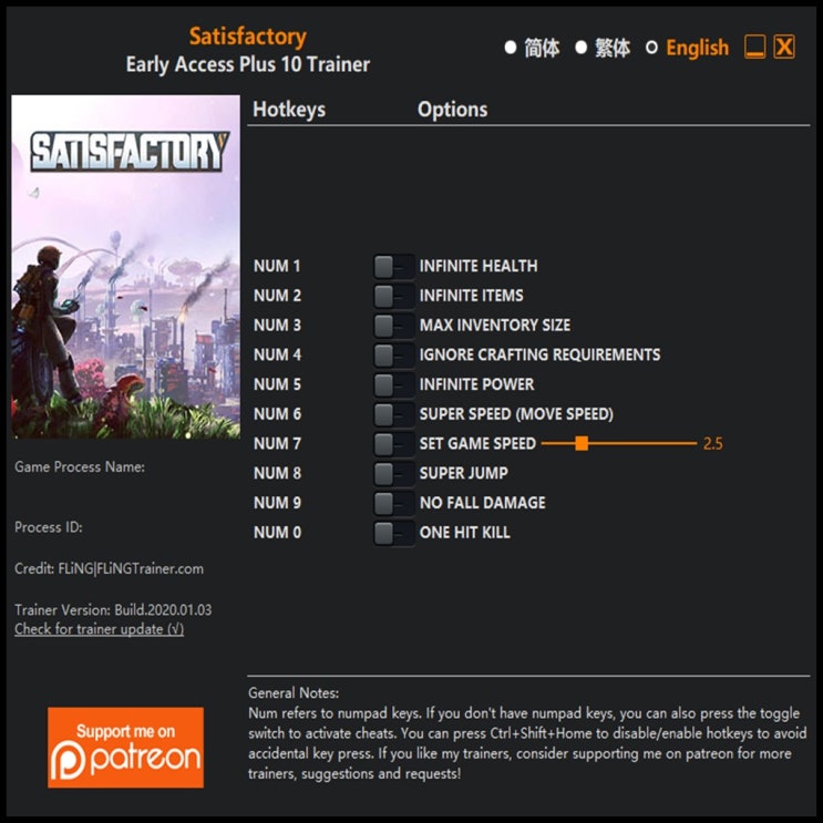  200104 새티스팩토리 트레이너 (Satisfactory Early Access Trainer +10)3DM