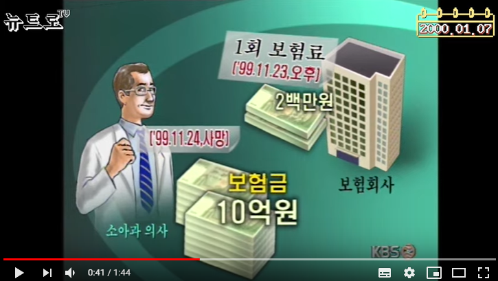 [KBS]뉴트로TV : 40대 의사 보험가입 19시간 만에 사망...보험금 10억 (2000.01.07)