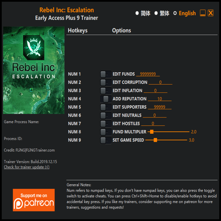  191216 반란 주식회사 에스컬레이션 트레이너 (Rebel Inc Escalation Early Access Trainer +9)3DM