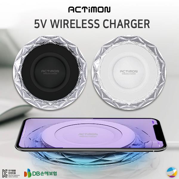  최저가확인  ksw52492 액티몬 무선충전기 5V LED무선충전패드 고속충전패드 1 블랙 