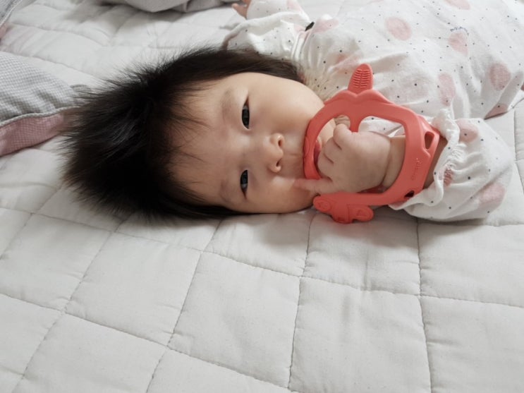  하율이 탄생(D+121~150) 구강기, 치발기, 아빠랑 놀기, 배냇머리 길이, 뒤집기 완료, 발잡기, 헝겊책, 생후 4개월 아기발달