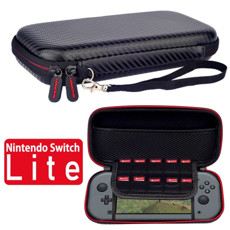  [추천제품] SHOREN 닌텐도 스위치 라이트 블랙 카본 하드 케이스 방수 파우치 SWITCH Lite 1개  14,500원