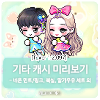  [신규 캐시 T_1.2.097] 메이플스토리 테스트서버(테섭) 캐시미리보기 : 네온 민트, 네온 핑크, 복실, 딸기우유 세트 외 기타 캐시아이템