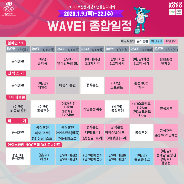 2020 <b>로잔</b>동계청소년올림픽대회 종합경기일정 안내!