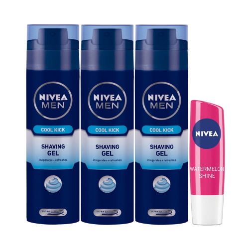  [세일] 니베아 맨 쿨킥 쉐이빙 젤 200ml x 3p + 립케어 워터메론 비교