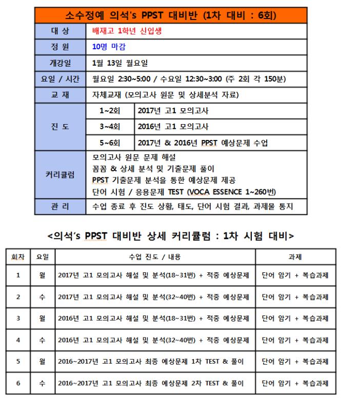 배재고1 PPST 대비반 (1차 대비 : 주2회)