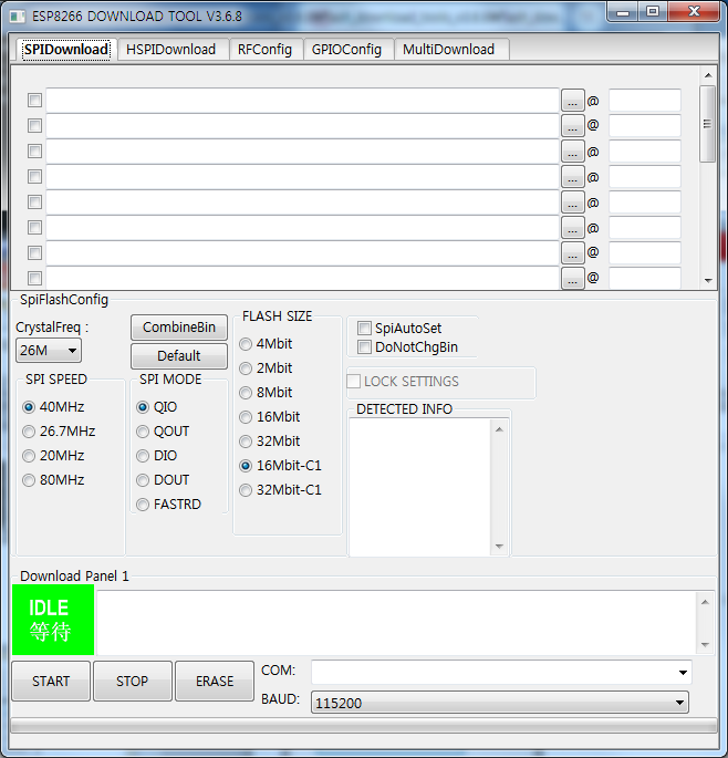ESPRESSIF(ESP8266) Windows Downloader 이용하여 다운받기 for SmartThings Device ...