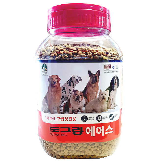 [반려동물용품]  도그랑 어덜트 곡물 에이스 애견 건식사료 4kg 1개 애완동물