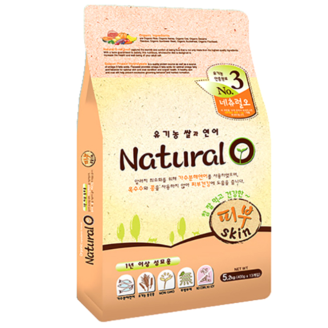 [반려동물용품]  네츄럴오 유기농쌀과 연어 캣사료 피부 52kg 1개 애완동물