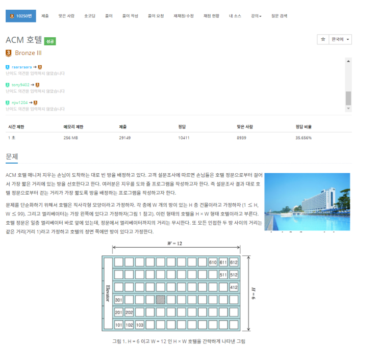 백준 - 10250번: ACM 호텔 백준 - 10250번: ACM 호텔