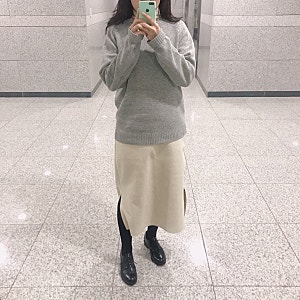 헤이 데일리룩 : 올앤선드리 울캐시미어 코트, 퍼스트제이 울 스커트, 울 스웨터, 지니킴 옥....