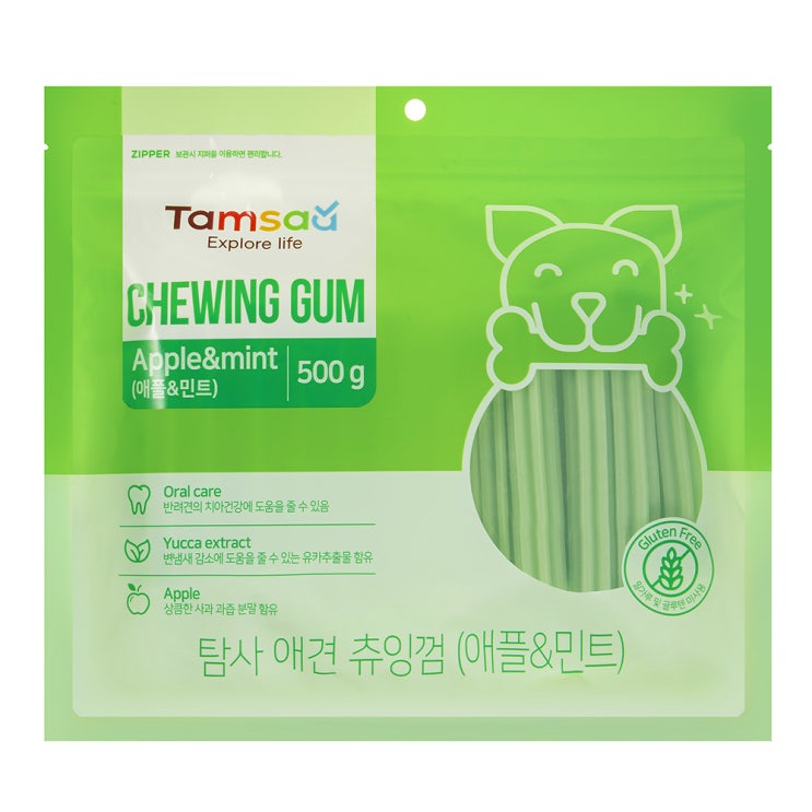 [반려동물용품]  쿠팡 브랜드  탐사 강아지 덴탈 츄잉껌 500g 애플민트 1개 애완동물