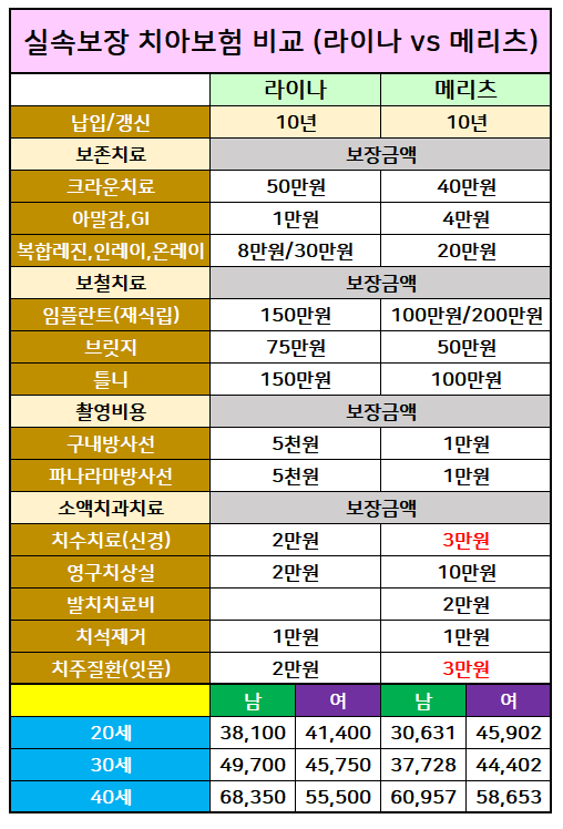 실속보장 치아보험 임플란트 정보 및 치아보험 면책기간과 보상제외항목 8
